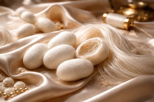 Elegant silk cocoons and fibers designed for luxury textile production and skincare uses
