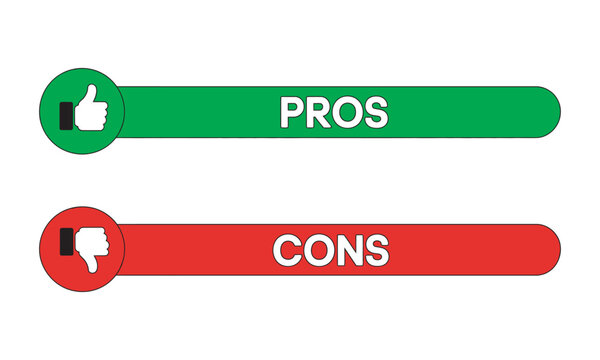 Pros and Cons Comparison Banner, modern green red pros cons banner flat vector illustration thumbs up thumbs down icon set design