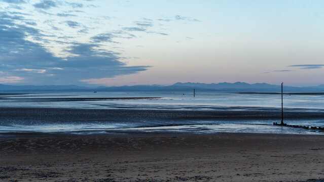 Pilling and Preesall sands. View at lowtide sea in Lancashire, UK