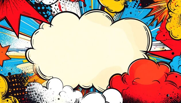 Colorful Comic Book Speech Cloud Bursting in Pop Art Background