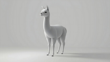Fototapeta premium Alpaca stands calmly in a studio setting with soft lighting and a neutral background for display.