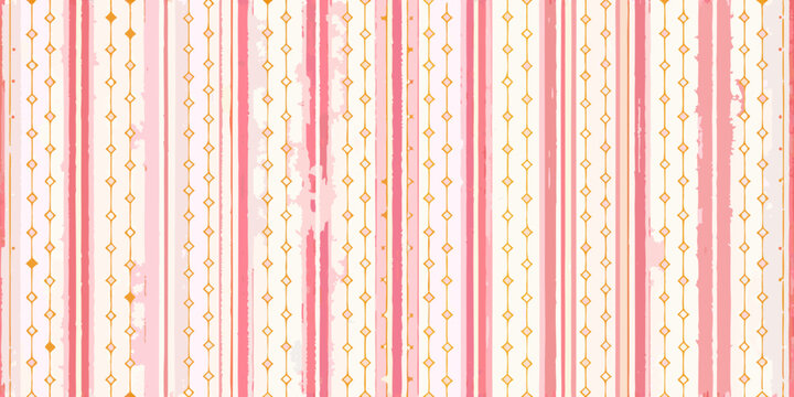 Seamless vertical stripe pattern with gold diamond shapes on pink