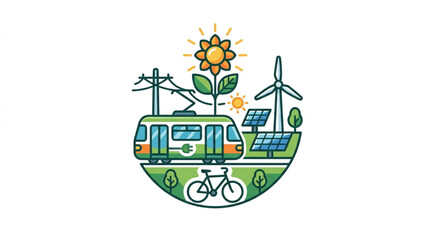 Naklejka premium Sustainable urban transport and renewable energy concept illustration.