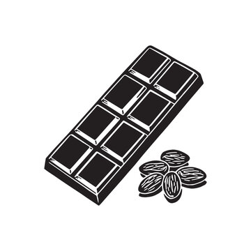 Dark Chocolate Bar With Roasted Almond Nuts Vector Illustration Black Silhouette Graphic.