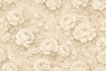 Fototapeta premium Vintage floral pattern with roses beige and cream tones