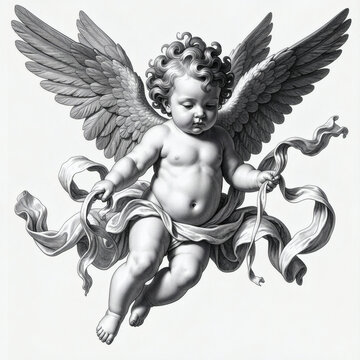 Vintage Renaissance Cherub Angels Antique Engraving Illustration