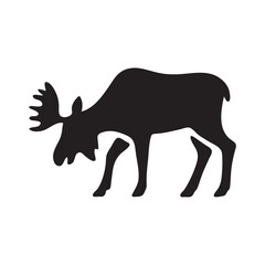 Fototapeta premium Moose silhouette vector icon, wild elk animal profile in black, north american bull moose graphic for hunting and nature logos
