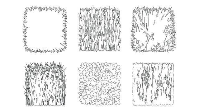 Hand drawn vegetation textures for architectural landscape plan view design elements.