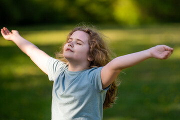 Fototapeta premium Relaxation feels natural in green grass. Relaxation supports mindful child wellness. Outdoor relaxation creates peaceful mood. Summer relaxation brings healthy happiness.