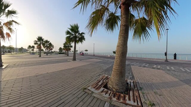 Beautiful Late Afternoon Sunlight Illuminating the Seafront Promenade in Khobar