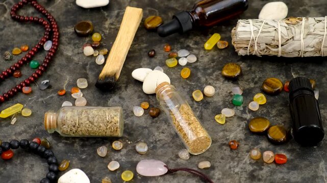 Stones, crystals, and accessories Selective focus.