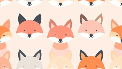 Fototapeta premium Cute Pastel Fox Faces Arranged in Seamless Nursery Pattern
