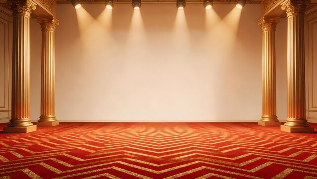 Elegant room with golden columns and red carpet