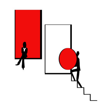 Business partnership and career advancement represented by abstract figures