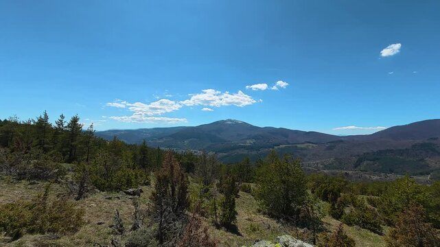 Vast mountain range under clear blue sky. Mount Goc, Ljukten peak. Balkans, Serbia