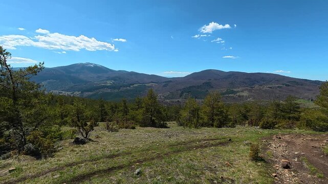 Mountain ridge under bright blue sky. Mount Goc, Ljukten peak. Balkans, Serbia