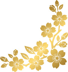 Obraz premium Golden Elegant Cherry Blossom Corner Border Design with Blooming Flowers
