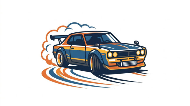 Vintage Sports Car Drifting with Smoke and Tire Marks.