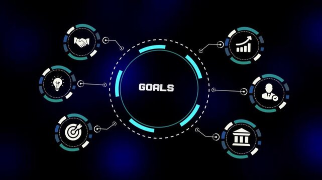 Goals concept with strategic business planning systems, workflow analytics, performance tracking and corporate visualization design.