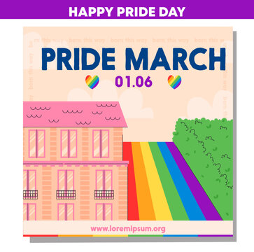 Pride march campaign poster illustration with rainbow activism theme