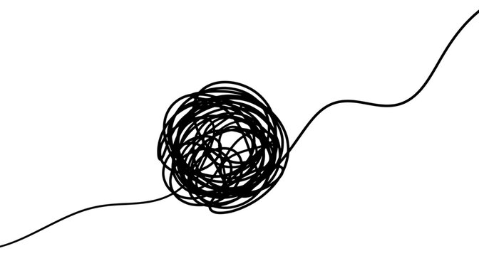 The black line and the scribbled circle represent something confusing  complicated  or a problem