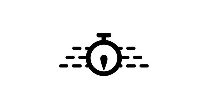 Clock icon combining a horizontal list of dashed lines animation isolated on white background