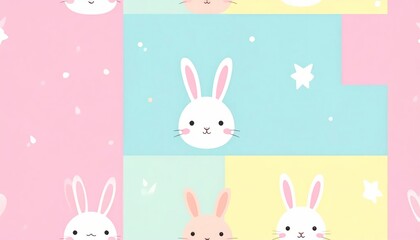 Obraz premium Cute Pastel Bunny Pattern Arranged on Colorful Geometric Background