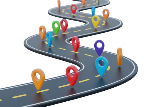 Colorful 3d road map with location markers