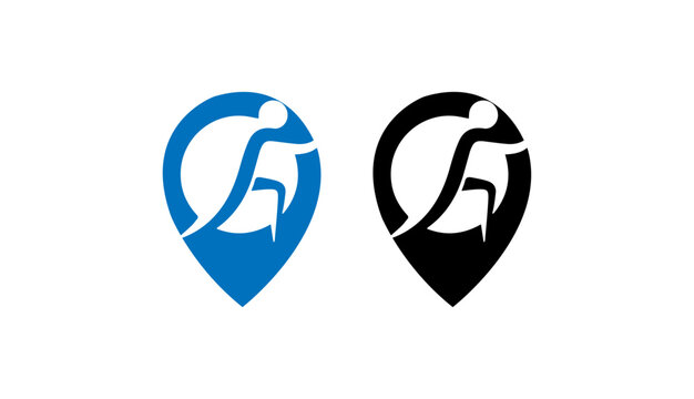 Vector icons of a person running inside a location pin