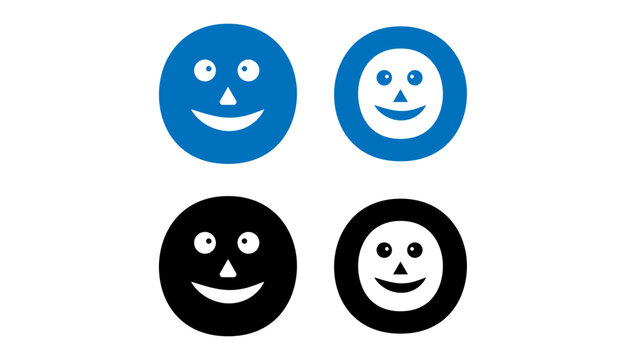 Set of four smiley face icons in blue and black colors