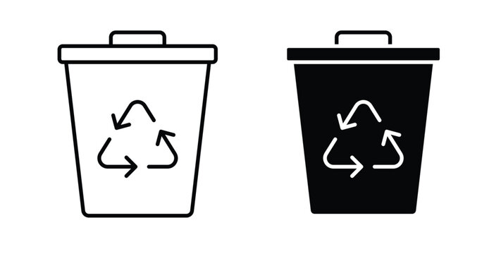 Trash compactor icon simple illustration set. Black and white icons