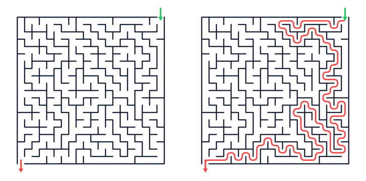 20*20 Maze with paths highlighted for solving on a white background  