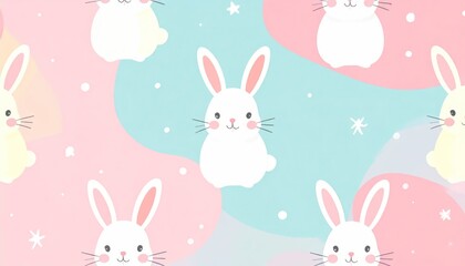 Obraz premium Cute White Bunny Pattern on Pastel Pink and Blue Background