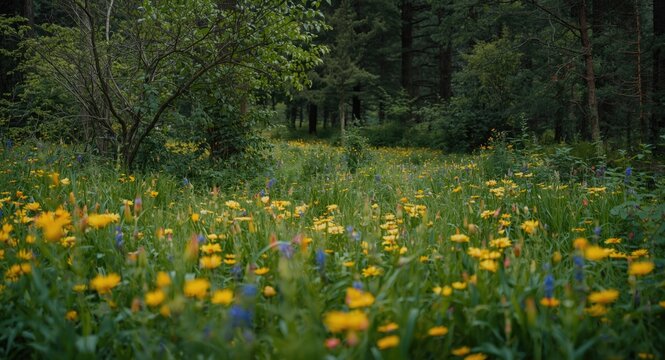 Avid wildlife photographer capturing enchanting nature surrounded by vibrant flowers lush green grass and tall trees