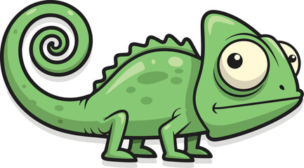Obraz premium Cartoon Chameleon with Large Eyes and Curled Tail for Kids Education