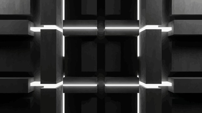 Modern Geometric 3D Wall With Glowing Lines For Technology Backgrounds