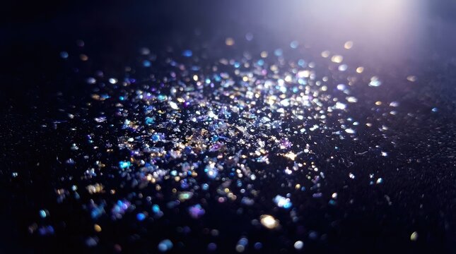 A million tiny crystals released into the sky concept. A captivating close-up of shimmering glitter against a dark backdrop.