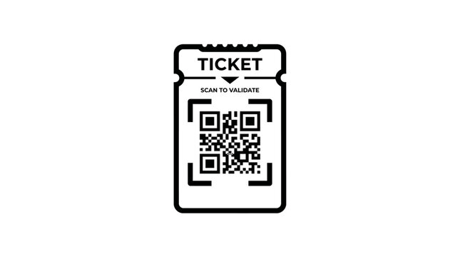 Minimalist digital ticket icon featuring a scannable QR code for secure event entry or restaurant reservation validation. Vector illustration