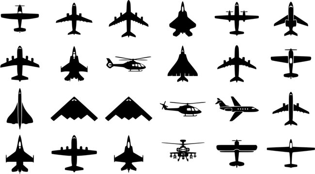 Set of airplanes silhouettes. Plane icon on white background, airplane vector Illustration