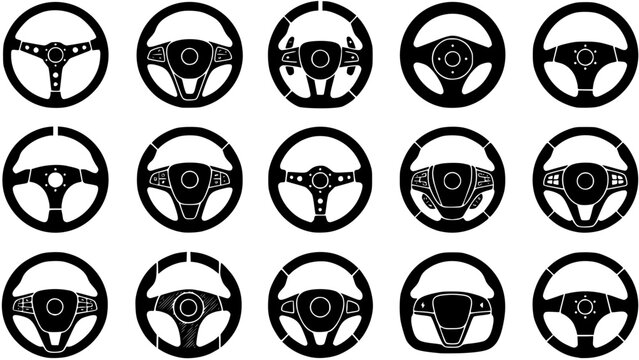 Car Steering wheels icon set, isolated on white background, vector Illustration