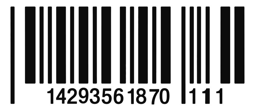 Realistic barcode with fake line code, product details, and sales scanner elements in modern vector illustration style
