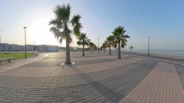 Beautiful Late Afternoon Sunlight Illuminating the Seafront Promenade in Khobar
