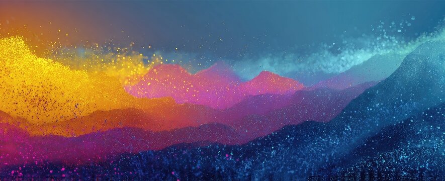 Abstract colorful powder dust mountains exploding into wisps
