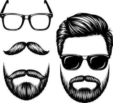 Black and white of hipster facial hair styles and eyewear beard mustache glasses
