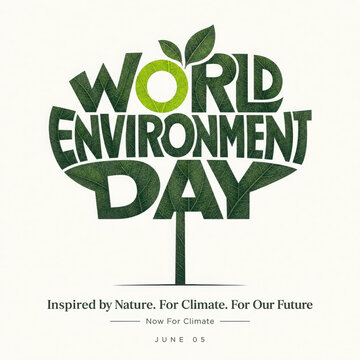 Environment day typography with text formed by green leaves on a generated using ai background