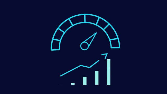 Business Performance Growth Concept with Speedometer Dashboard, Financial Analytics Chart, KPI Monitoring, Productivity Measurement, Revenue Growth and Corporate Success Visualization
