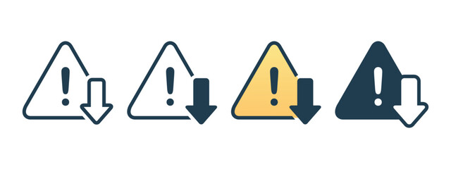 Fototapeta premium Low Urgency Warning Icon with Decrease Arrow and Alert Symbol. Vector Illustration