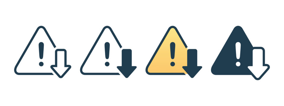 Low Urgency Warning Icon with Decrease Arrow and Alert Symbol. Vector Illustration