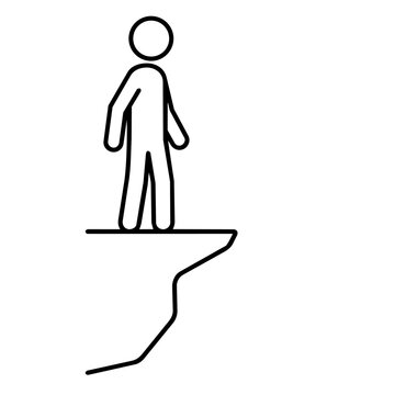 Minimalist stick figure standing on a cliff edge line art illustration