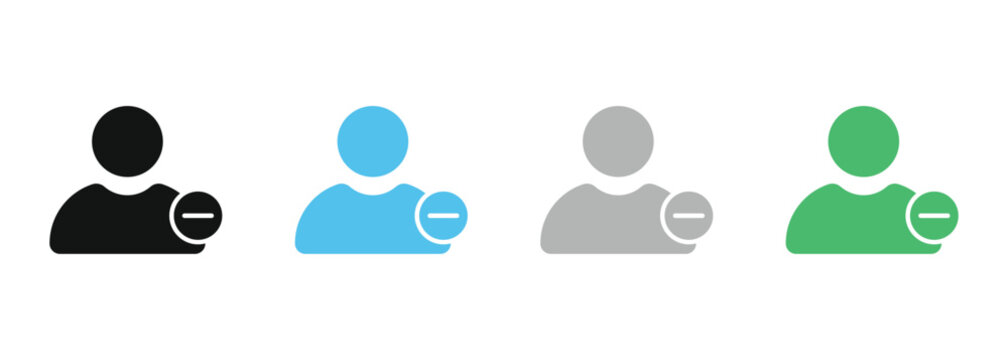 Account removal icon set. Vector symbols for user deactivation and profile subtraction for mobile apps